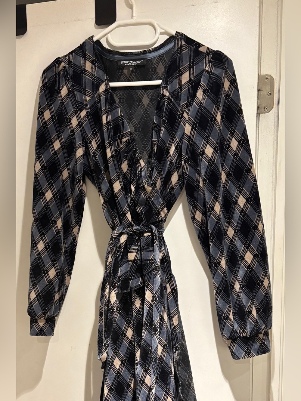 Betsey Johnson Navy and Cream Plaid Wrap dress
